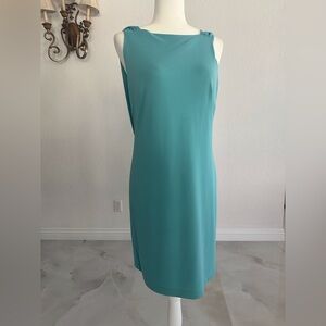 Elegant Ann Taylor Teal Sleeveless Dress with Draped V Back